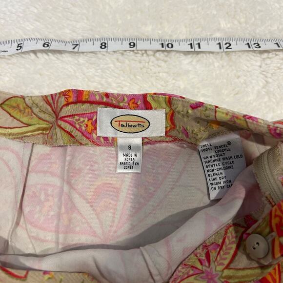 Talbots Sz 8 Orange/Pink Floral A-Line Long Side Zipper Skirt Vtg 100% Lyocell - Picture 5 of 6